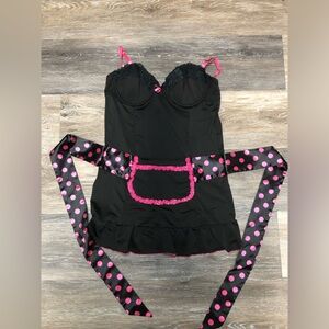 Rampage Black Chemise with Pink Polka Dot Accents Lingerie Size Medium Women’s